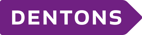 Purple sign with white text that reads "DENTONS"