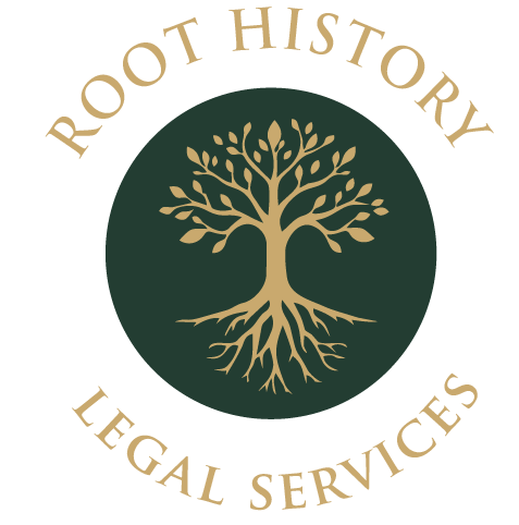 Root History Legal Services logo — circular badge with tree illustration