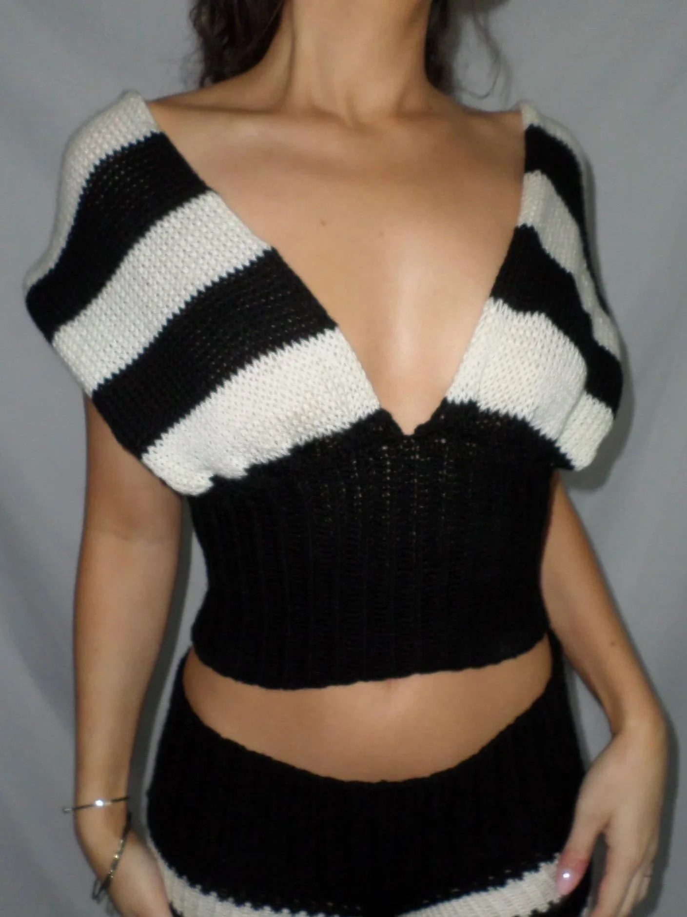 black & white striped tie top