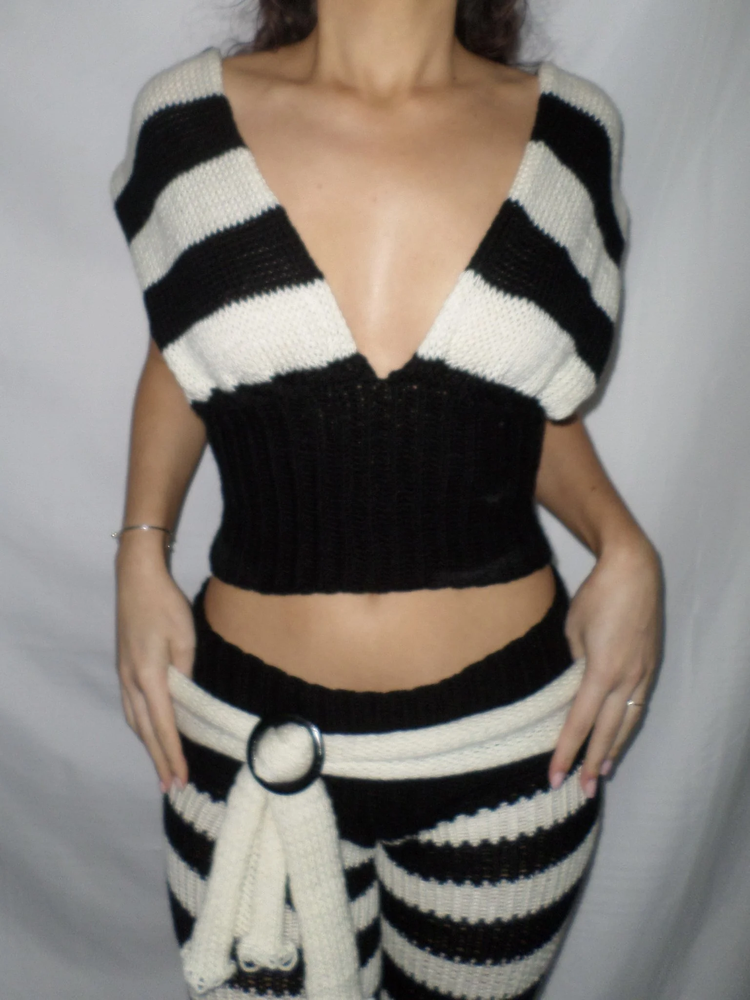 black & white striped top