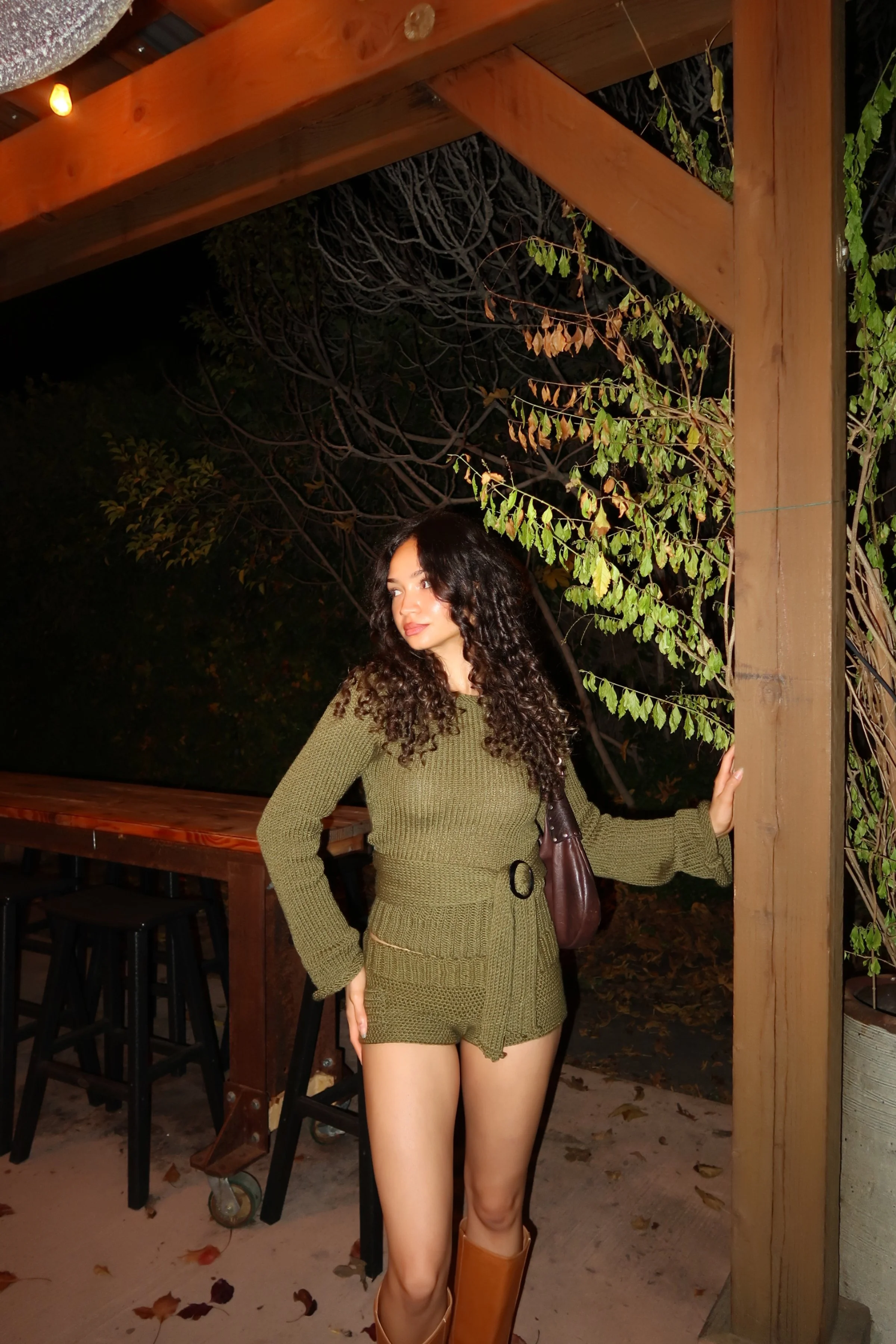 willow wrap set with belt in green