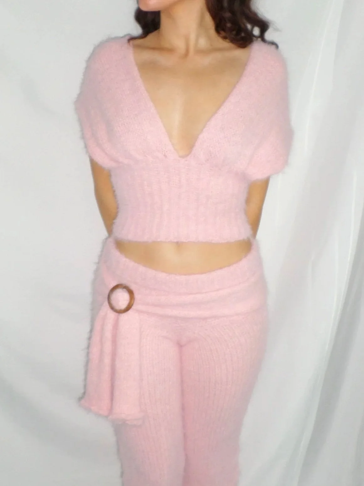 pink fuzzy tie top