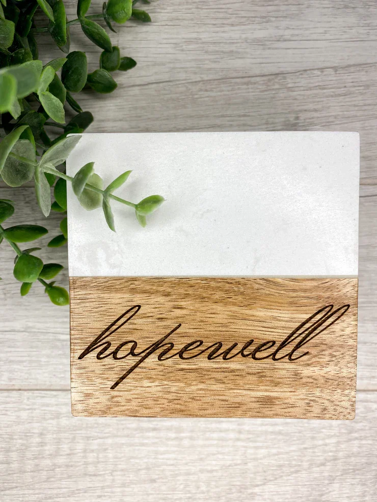 Customized Marble + Acacia Coasters