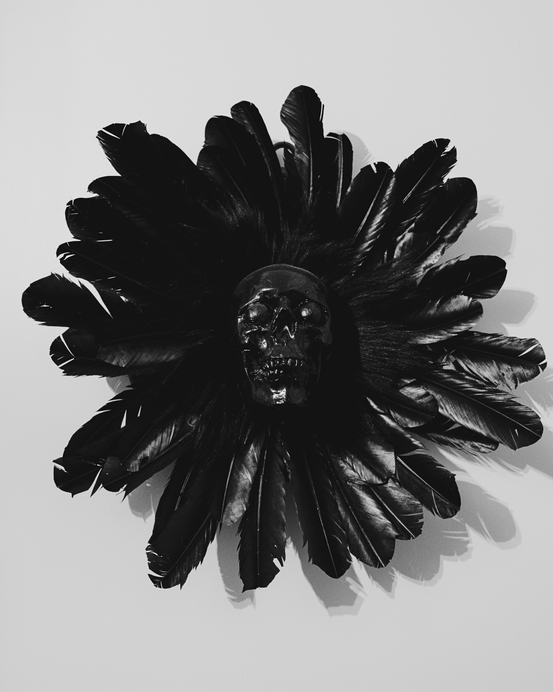 Wall-Hanging Feathered Skull Head