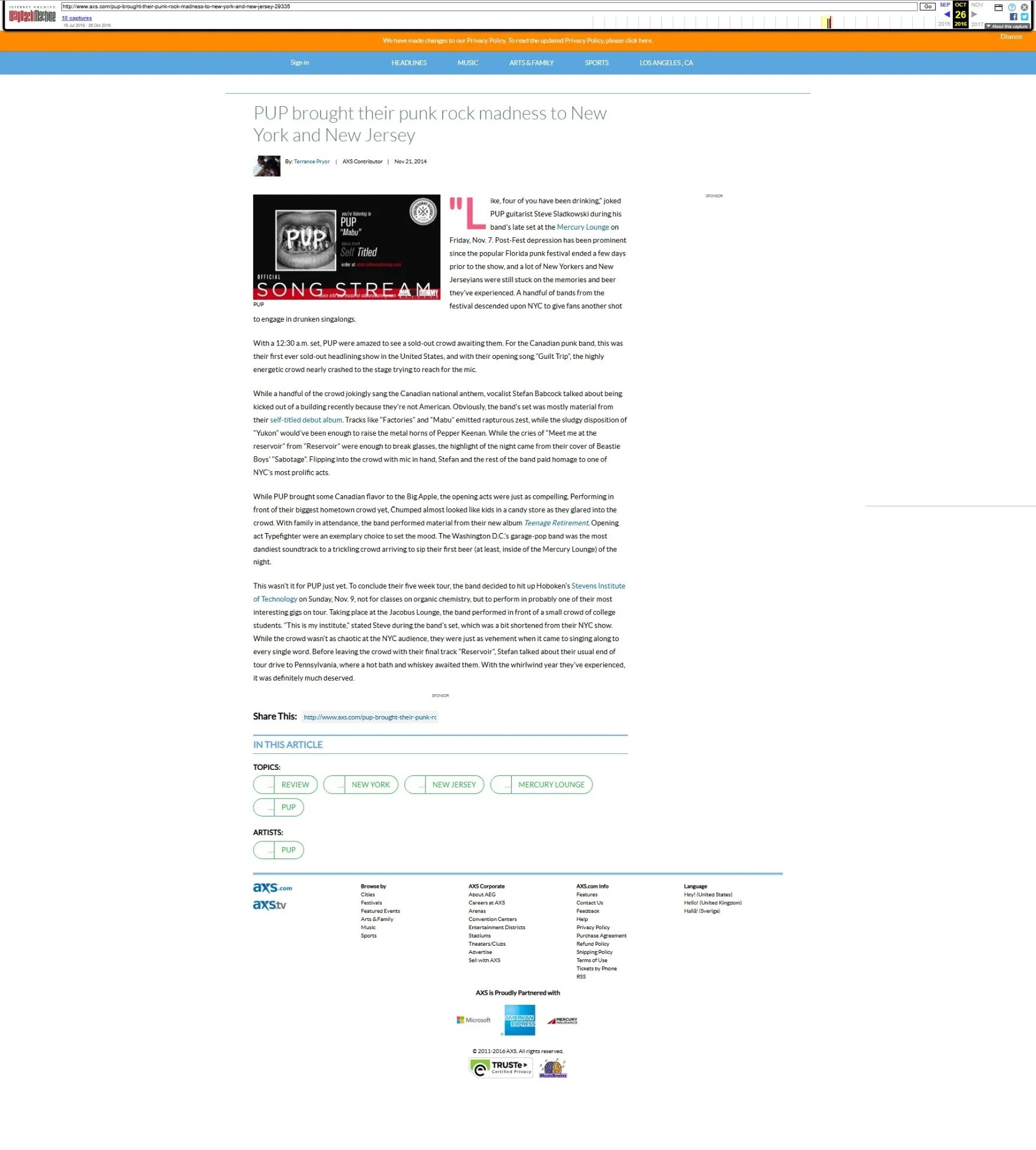 PUP @ Mercury Lounge and Stevens Institute of Technology (2014)