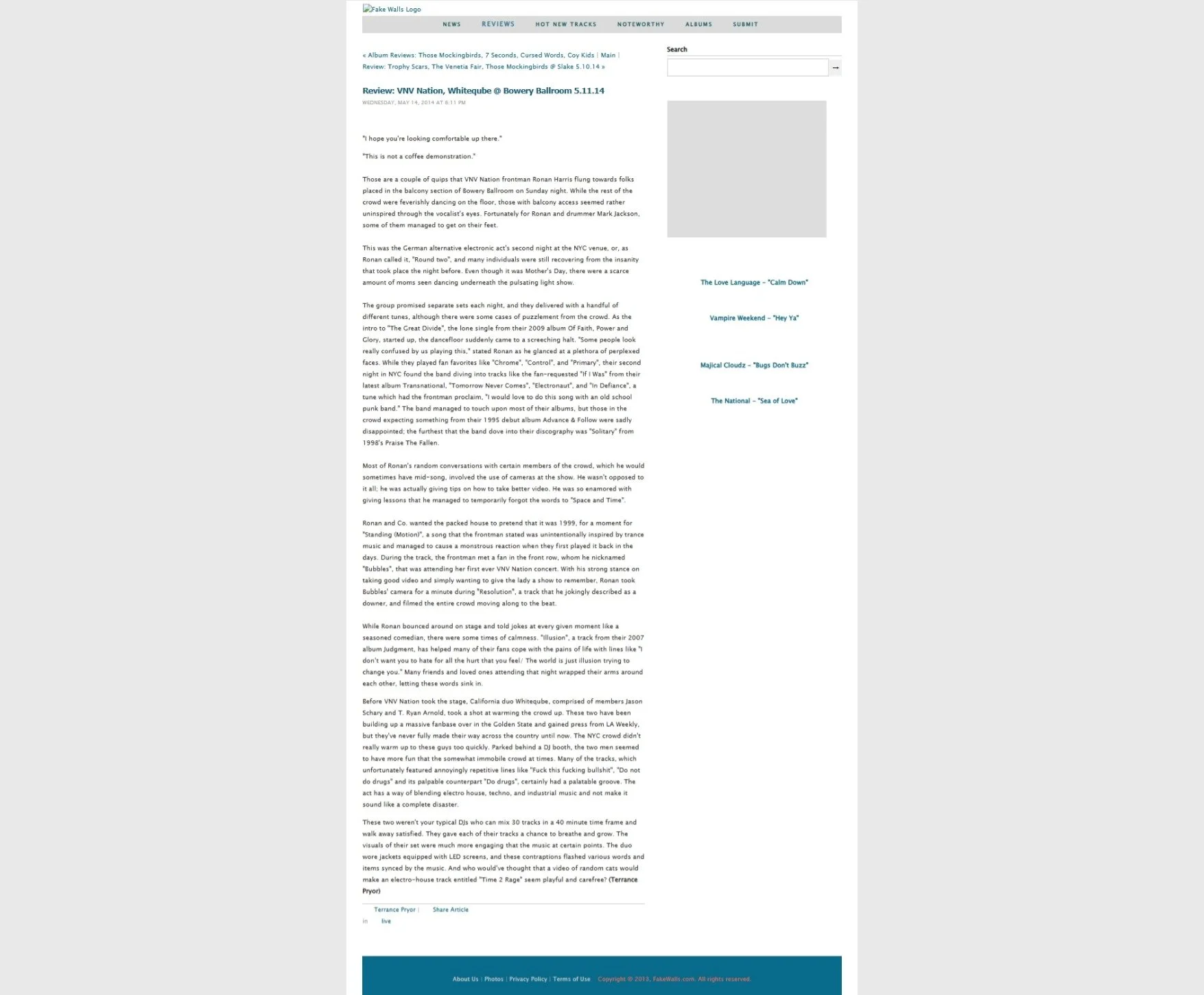 VNV Nation, Whiteqube @ Bowery Ballroom (2014)