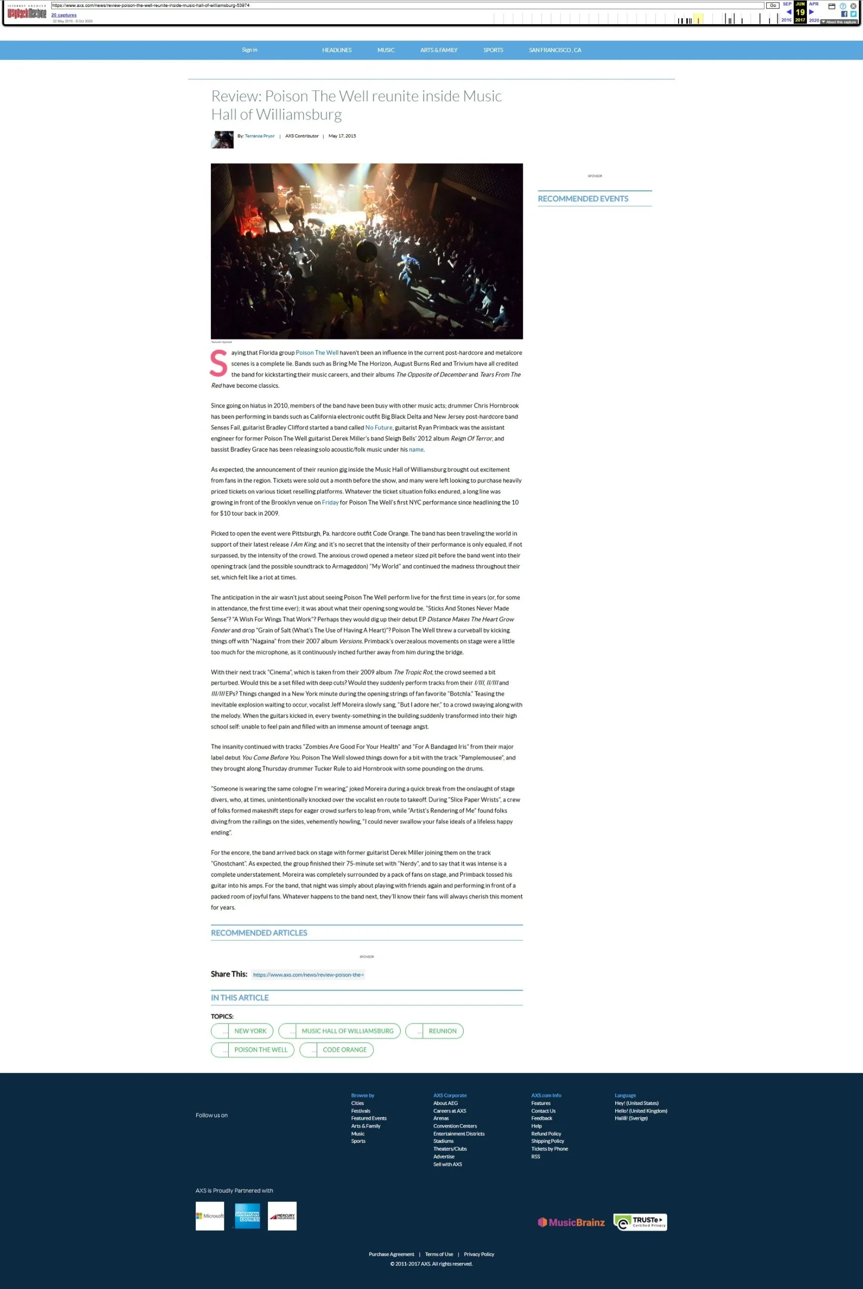 Poison The Well, Code Orange @ Music Hall of Williamsburg (2015)