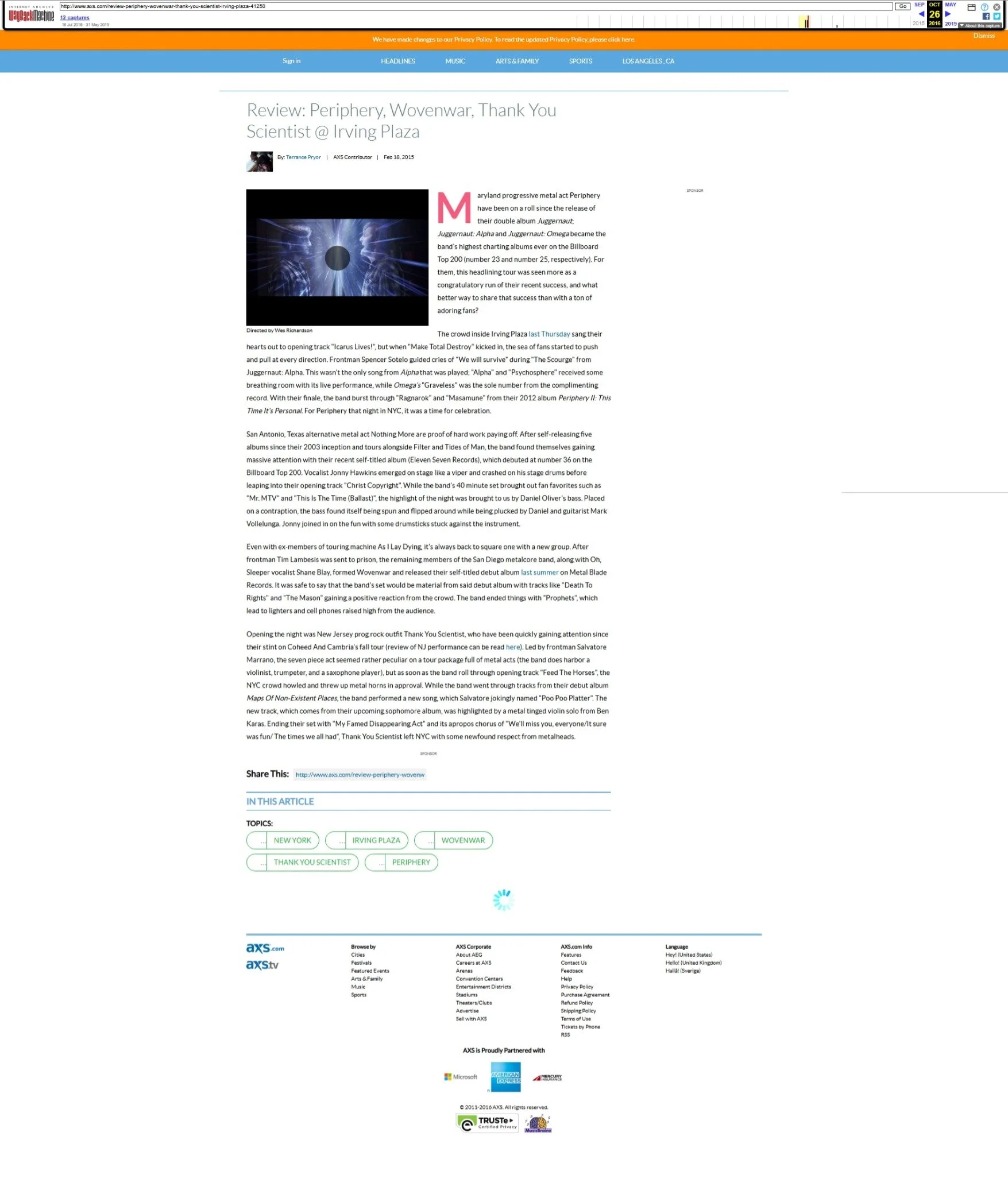 Periphery, Wovenwar, Thank You Scientist @ Irving Plaza (2015)