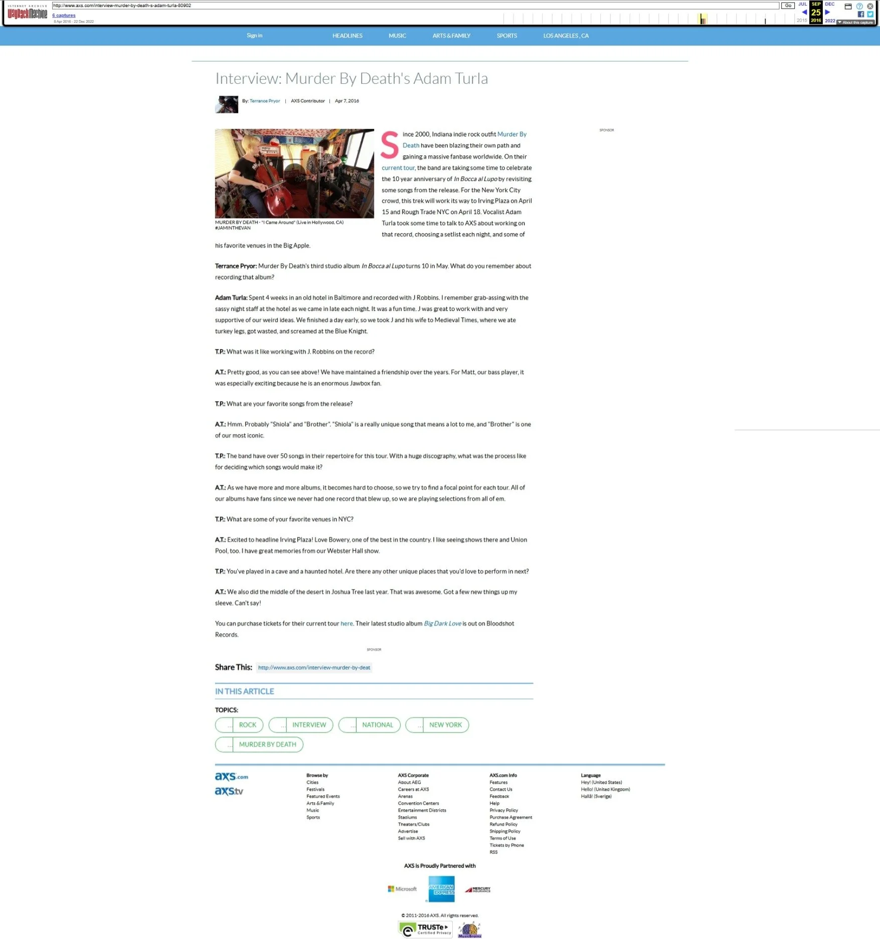 Interview with Murder By Death