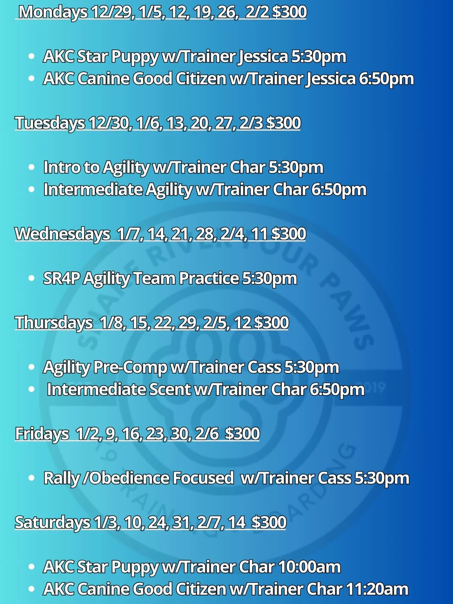📣📣It&rsquo;s time to ENROLL for our next round of courses‼️

Limited spots in each class, so don&rsquo;t wait to enroll! First come, first serve for spots! You must pay for your course upon enrollment to save your spot.

Your pup must be registered