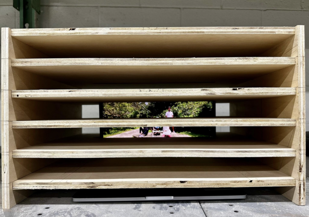 Wooden blocker for laptop screen 