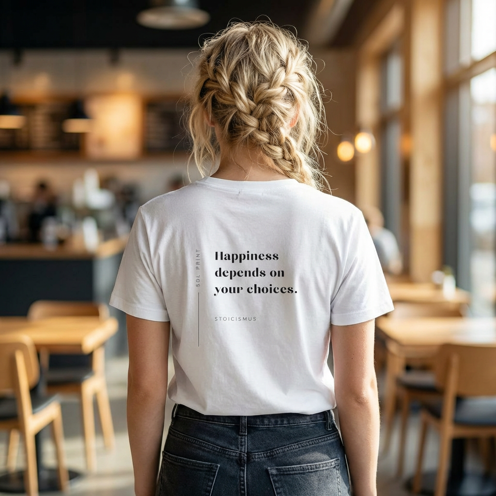 Inspirational Stoic Quote T-Shirt — "Happiness depends on your choices."