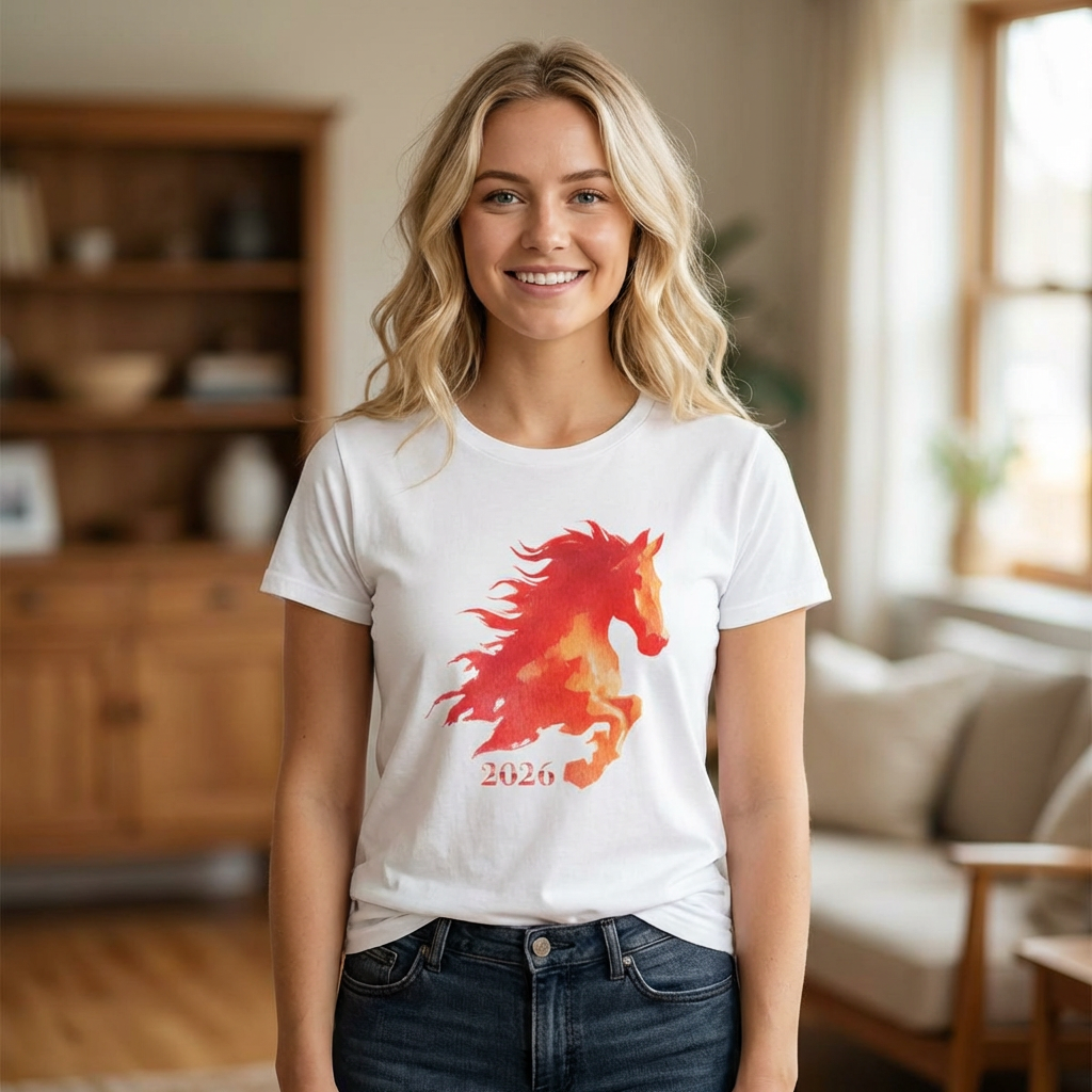 2026 Red Horse Graphic Tee — Women's Watercolor Stallion T‑Shirt