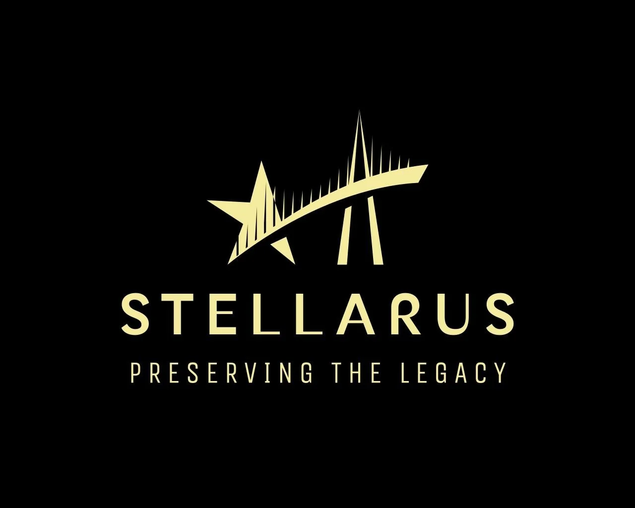 A logo with a star and a bridge outline above the word 'Stellarus' and the tagline 'Preserving the Legacy' on a black background.