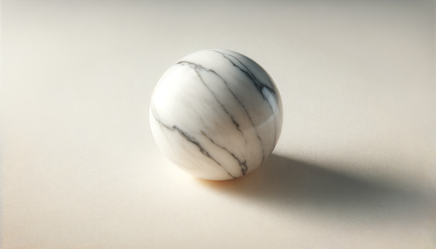 A white marble sphere with black veining, casting a shadow on a plain light-colored background.