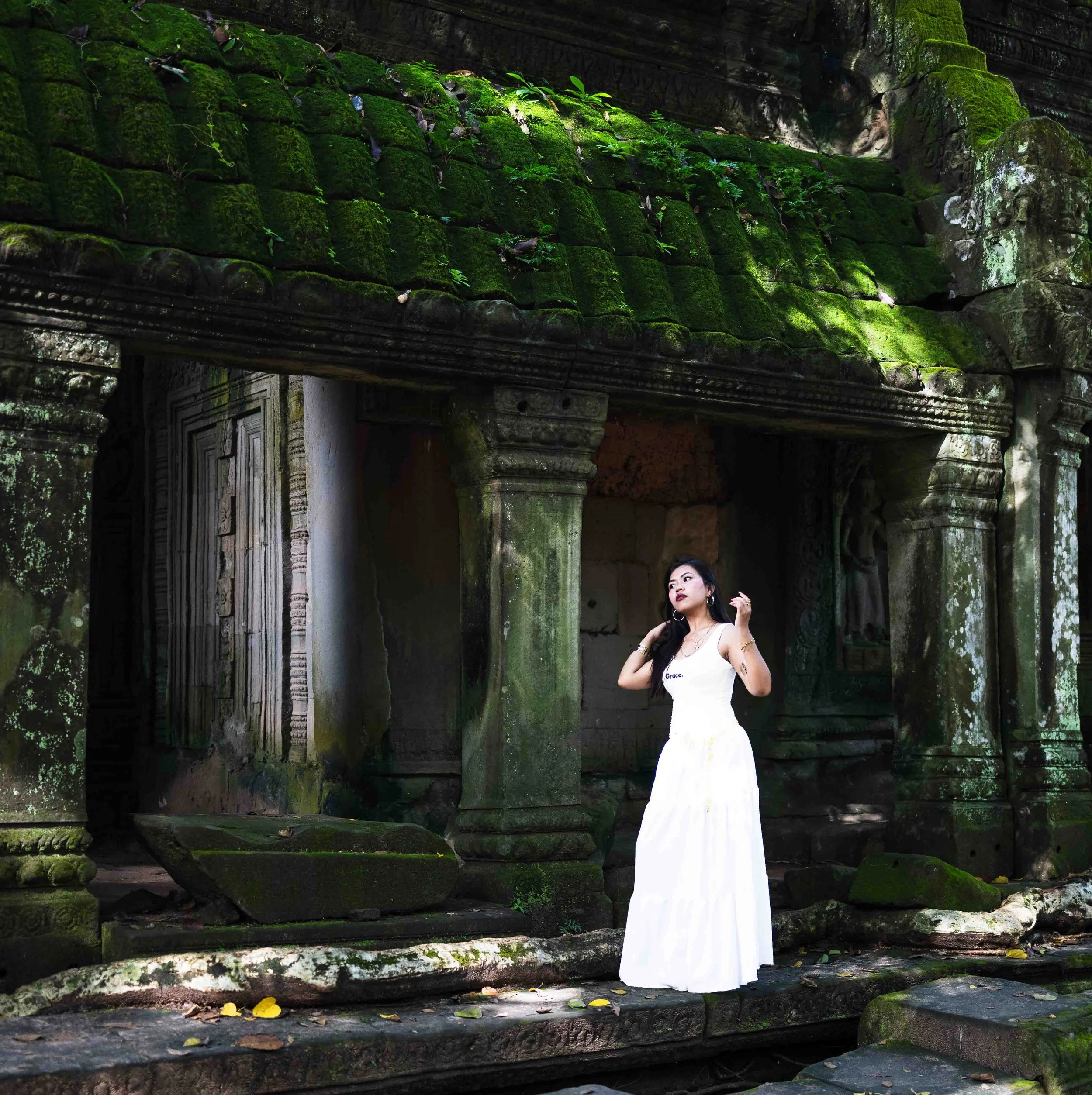 This is a candidate picture of this lovely woman visiting Angkor Wat.