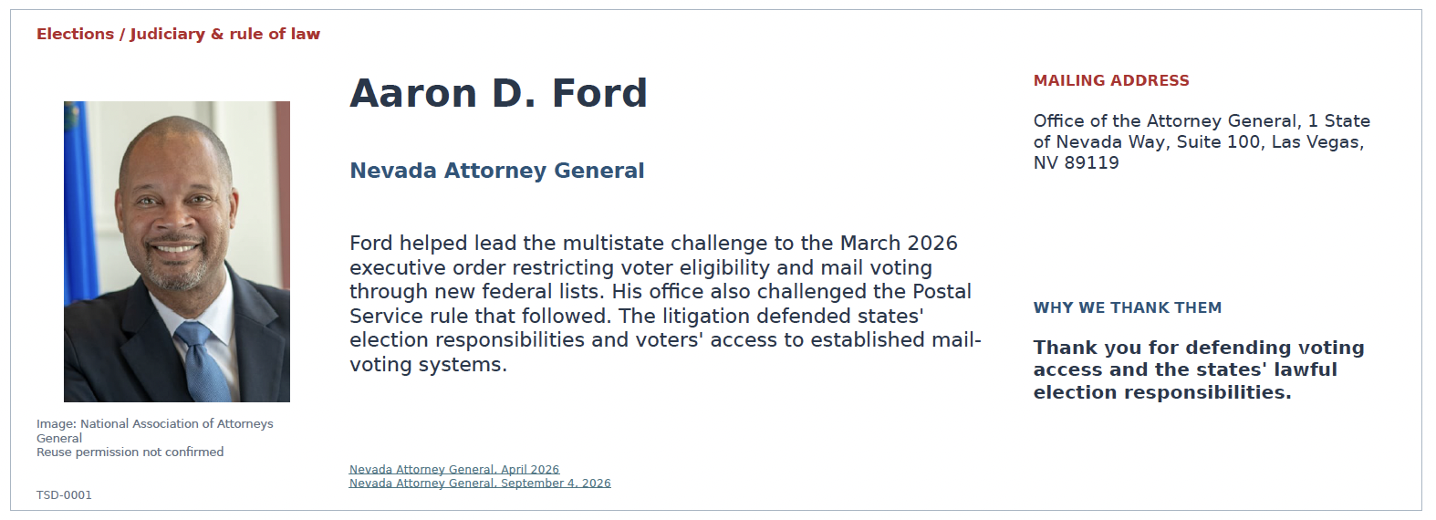 Election Defender list from October 2026