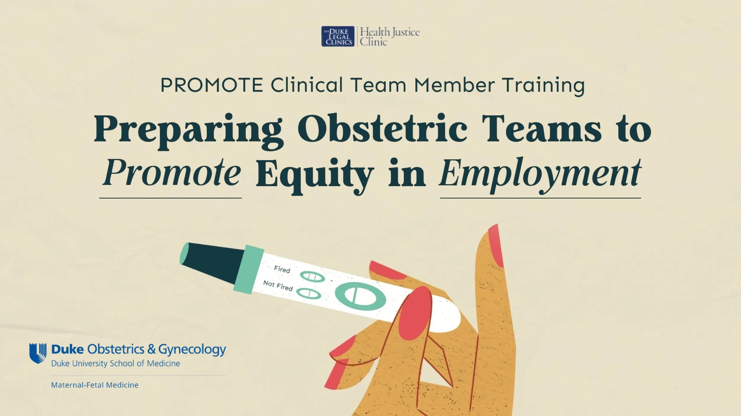 Title slide for a clinician training program on employment law and pregnancy, designed to help obstetric teams promote equity in the workplace.