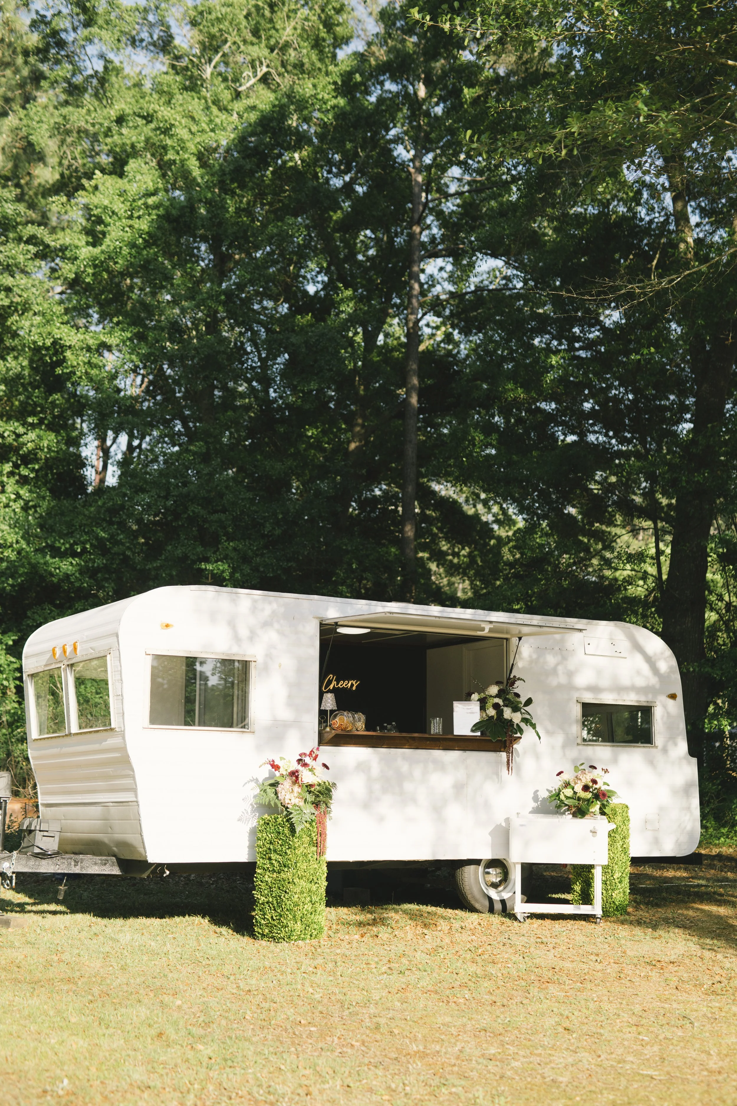 White vintage 1963 camper mobile bar available for rent in South Carolina | Charleston SC Columbia SC Aiken SC Augusta GA Greenville SC