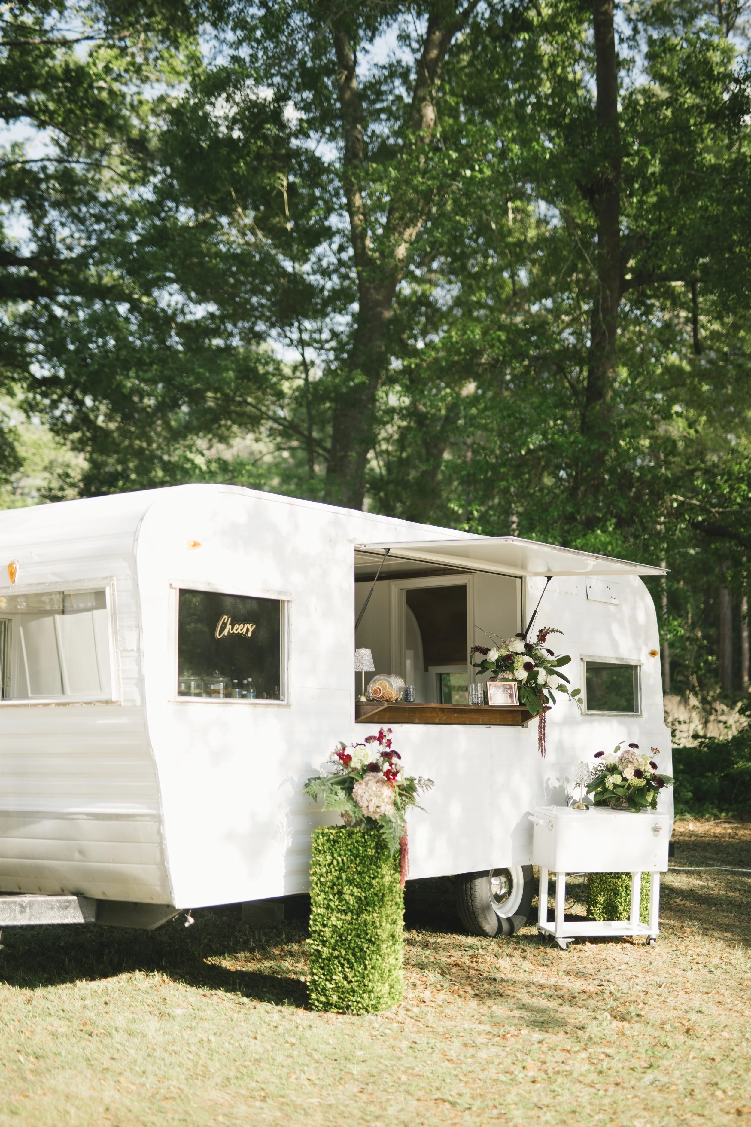 Vintage 1963 Camper mobile bar for weddings and private events, serving Charleston Columbia Greenville SC, based in Aiken SC