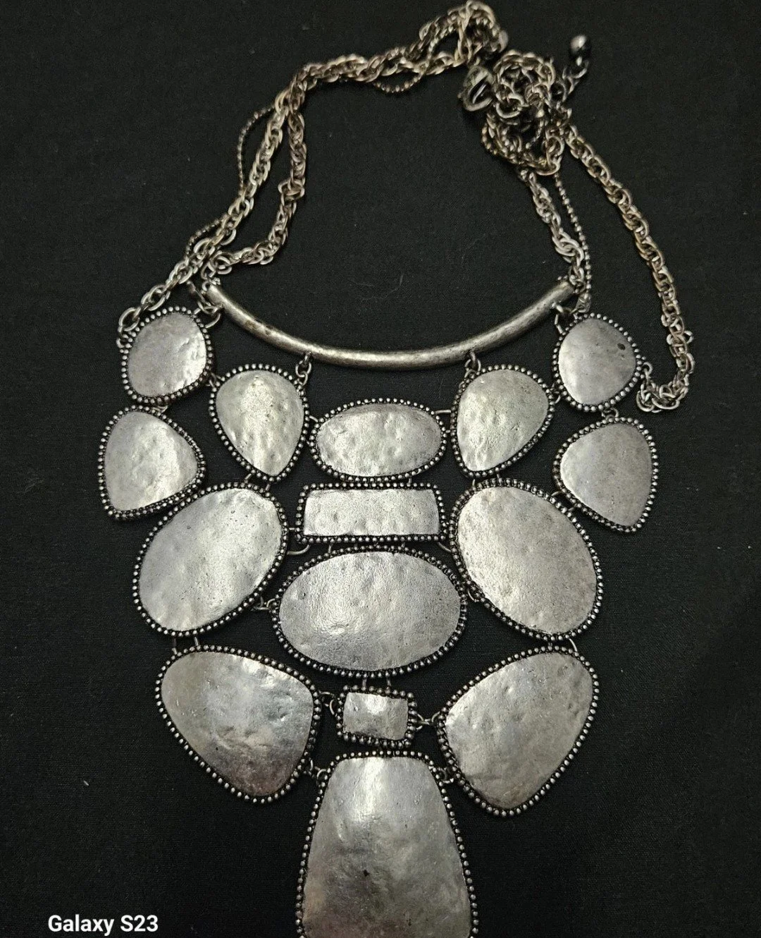 Vintage Chicos Hammered Silver tone Statement Necklace