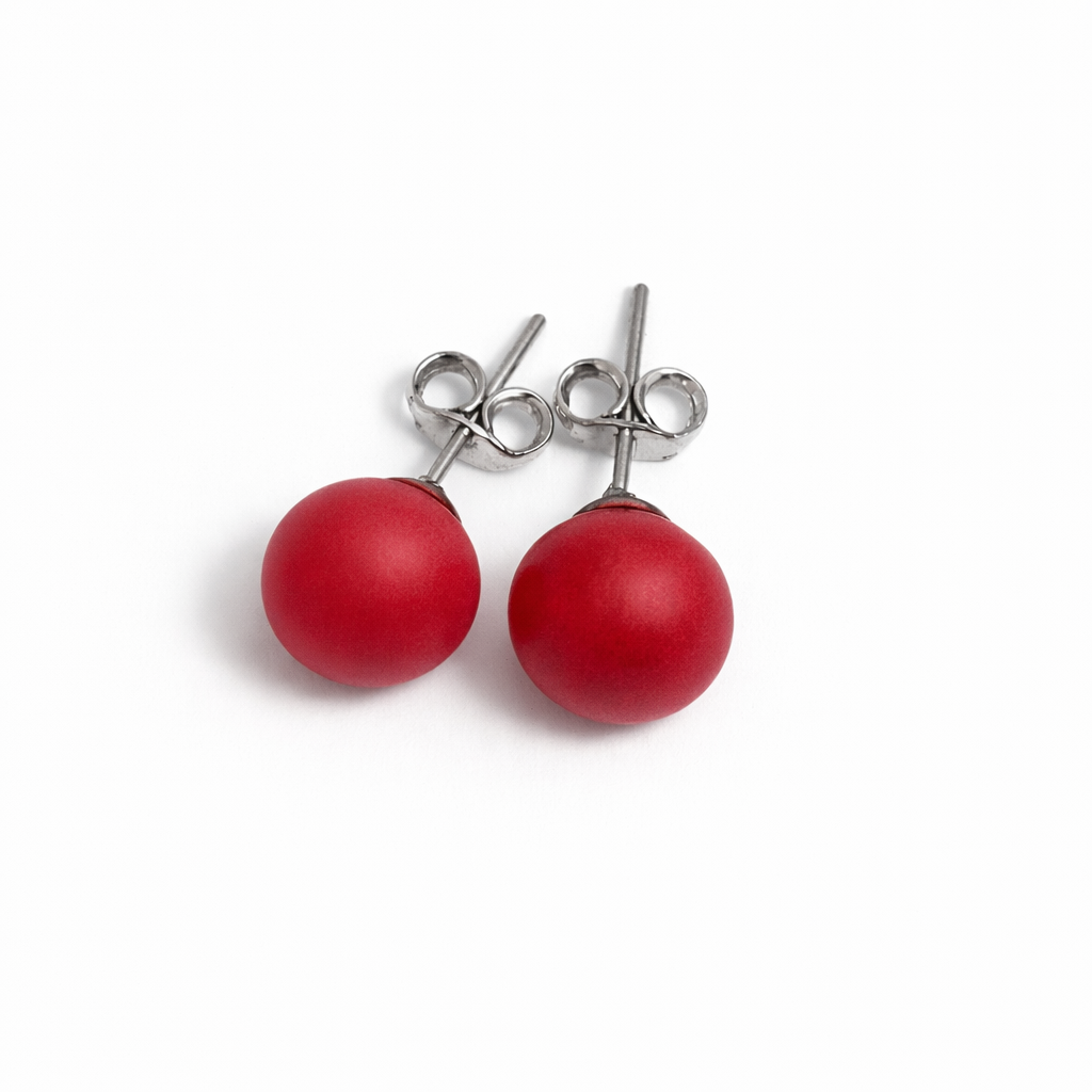 Murano Glass Sphere Stud Earrings rosso