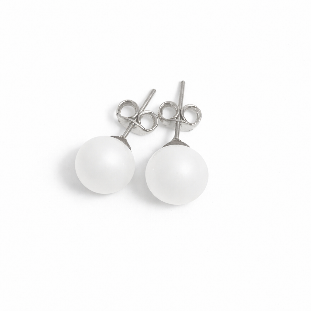 Murano Glass Sphere Stud Earrings bianco