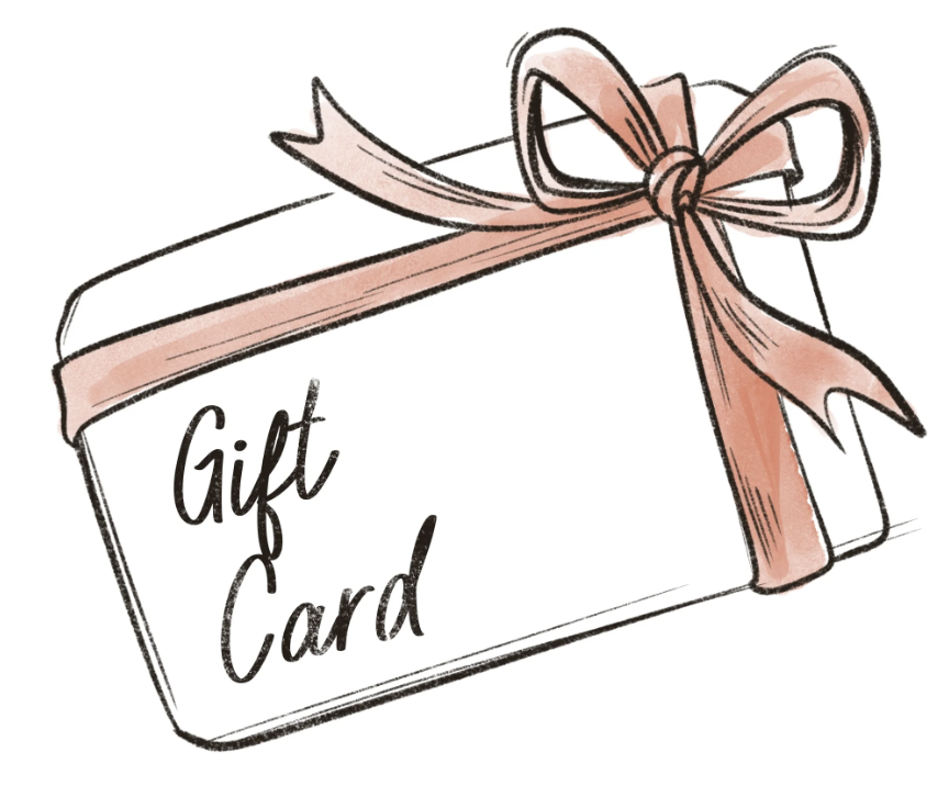 Hand-drawn gift card with pink ribbon and bow