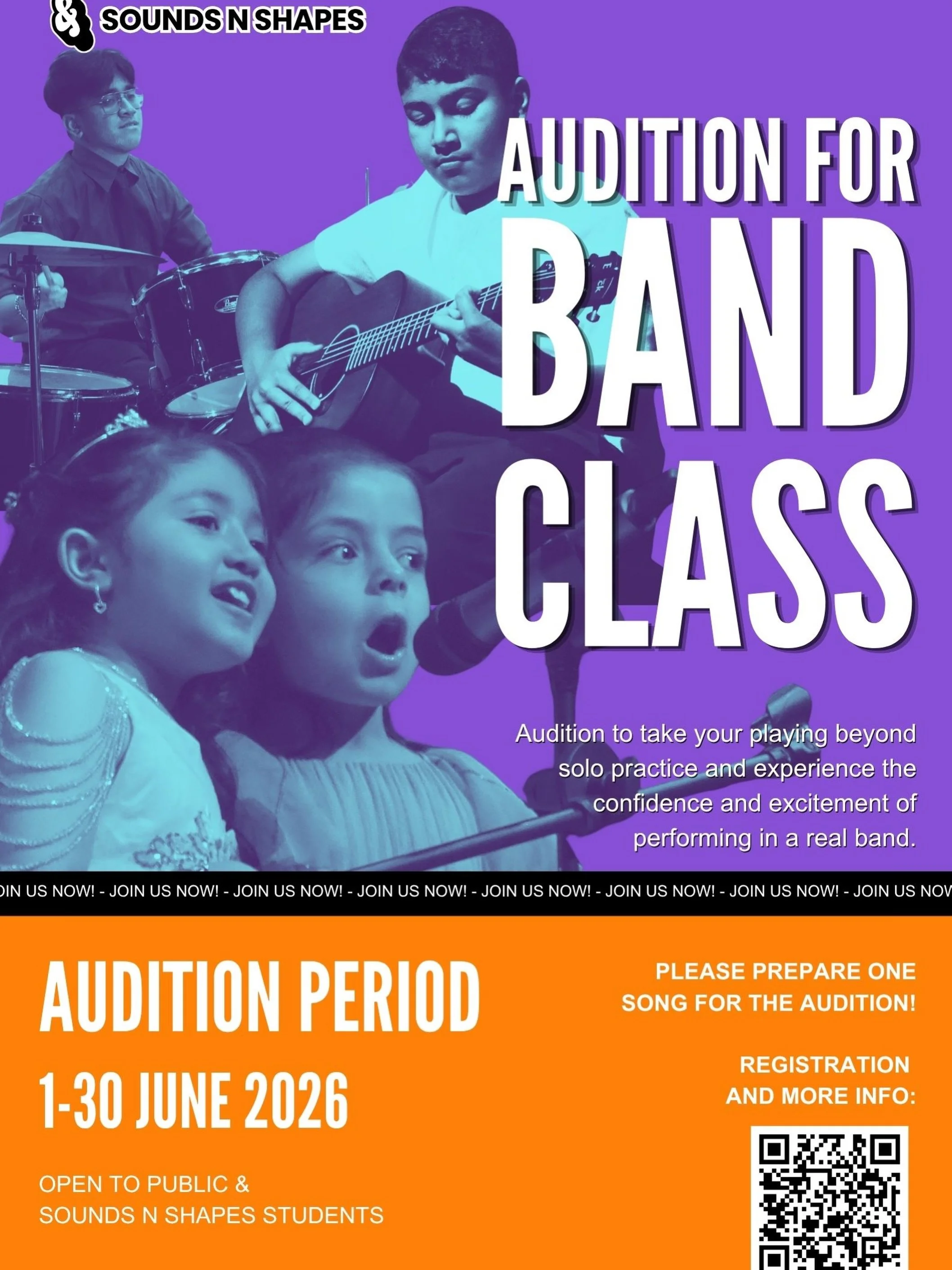 🎸🥁🎤 READY TO JOIN A BAND?

If your child has been learning an instrument for 1&ndash;2 years and is ready for the next challenge, our Sounds N Shapes Band Class Program is now accepting auditions!

This is where students move beyond solo lessons a