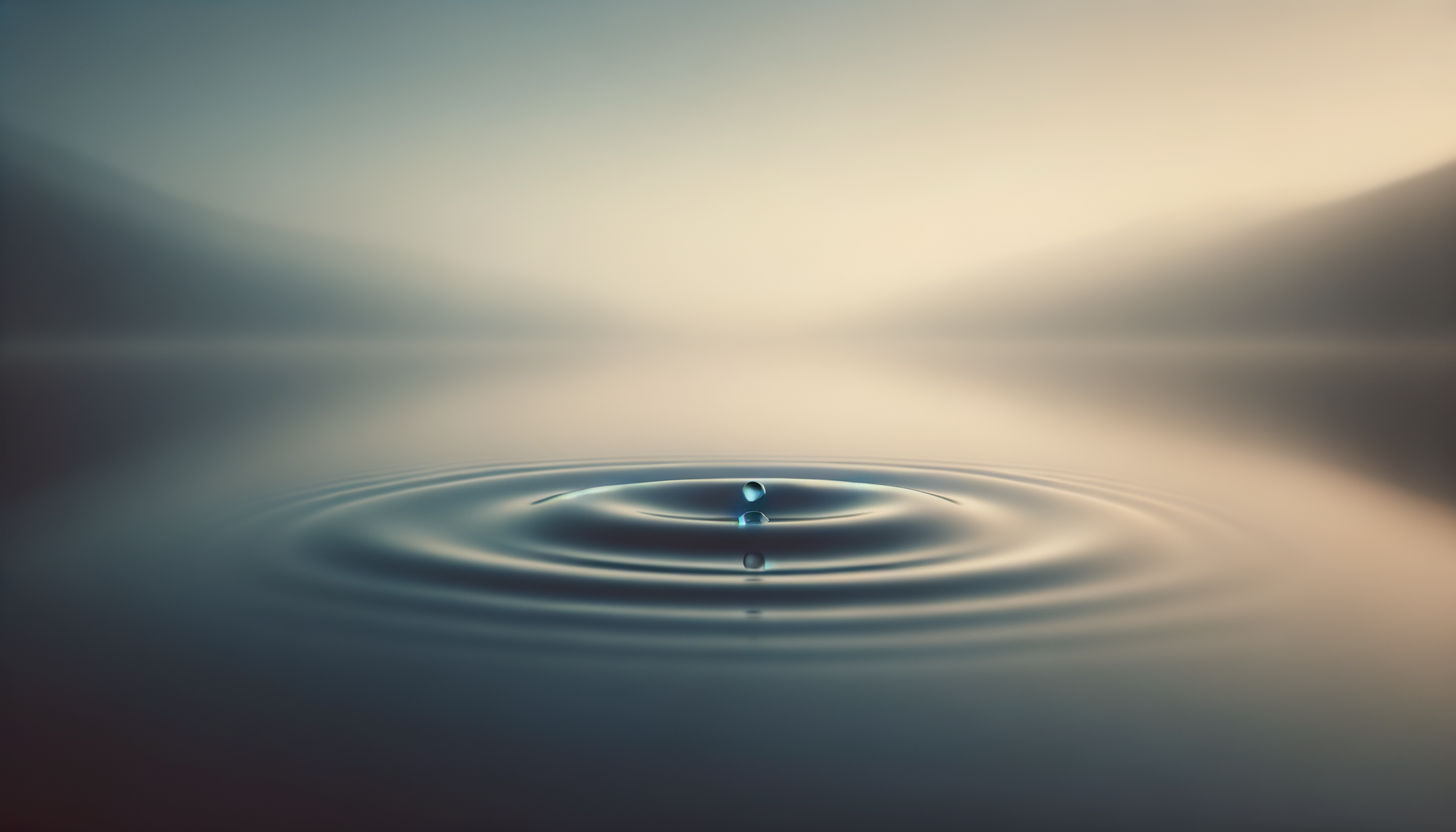 Close-up of a water droplet creating ripples on the water surface with a soft gradient background.