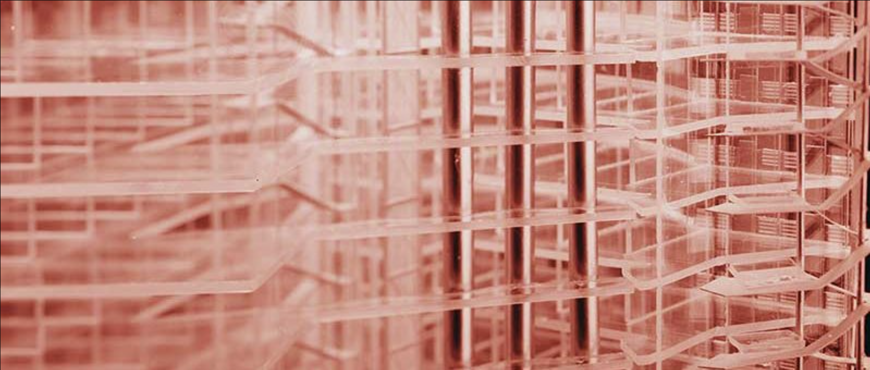 Close-up of stacked pink plastic trays.