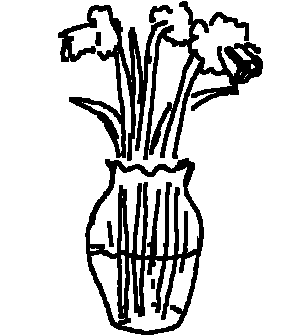 Zeichnung einer Vase mit Blumen.