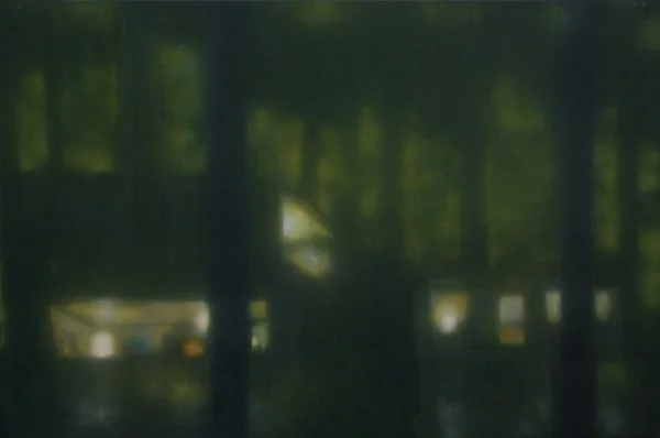 Ein unscharfes Bild von einem Wald mit Bäumen und einem kleinen Wasserfahrrad im Wasser.