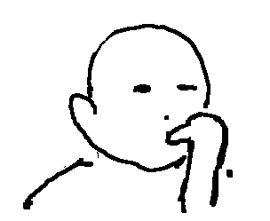 Zeichnung einer Person, die nachdenklich ist und die Hand an den Mund hält.