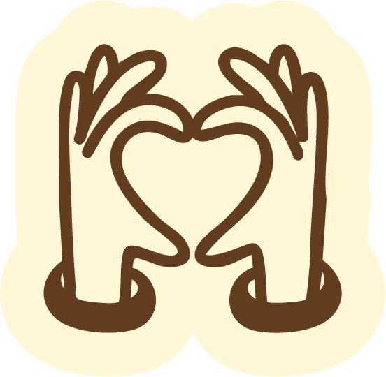 Deux mains formant un cœur au centre de l'image.