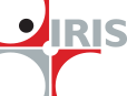 Logo with the word 'IRIS' in black letters next to a red and black abstract design