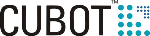Logo for CUBOT with text and blue dots.