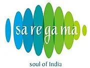 Logo with blue and green ovals spelling out 'saregama' with the tagline 'soul of India' underneath.