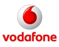 Vodafone logo with a red speech bubble inside a white sphere and the word 'vodafone' in red text