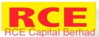 Logo of RCE Capital Berhad with red text on a yellow background