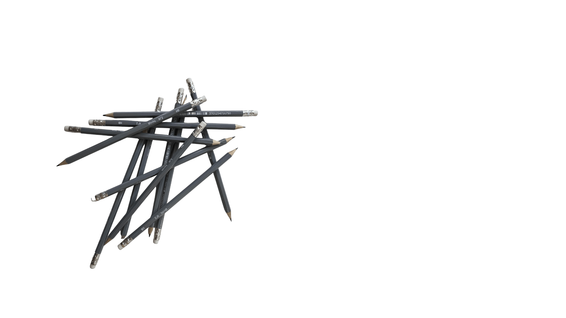 A group of black wooden pencils with erasers piled together on a black background.