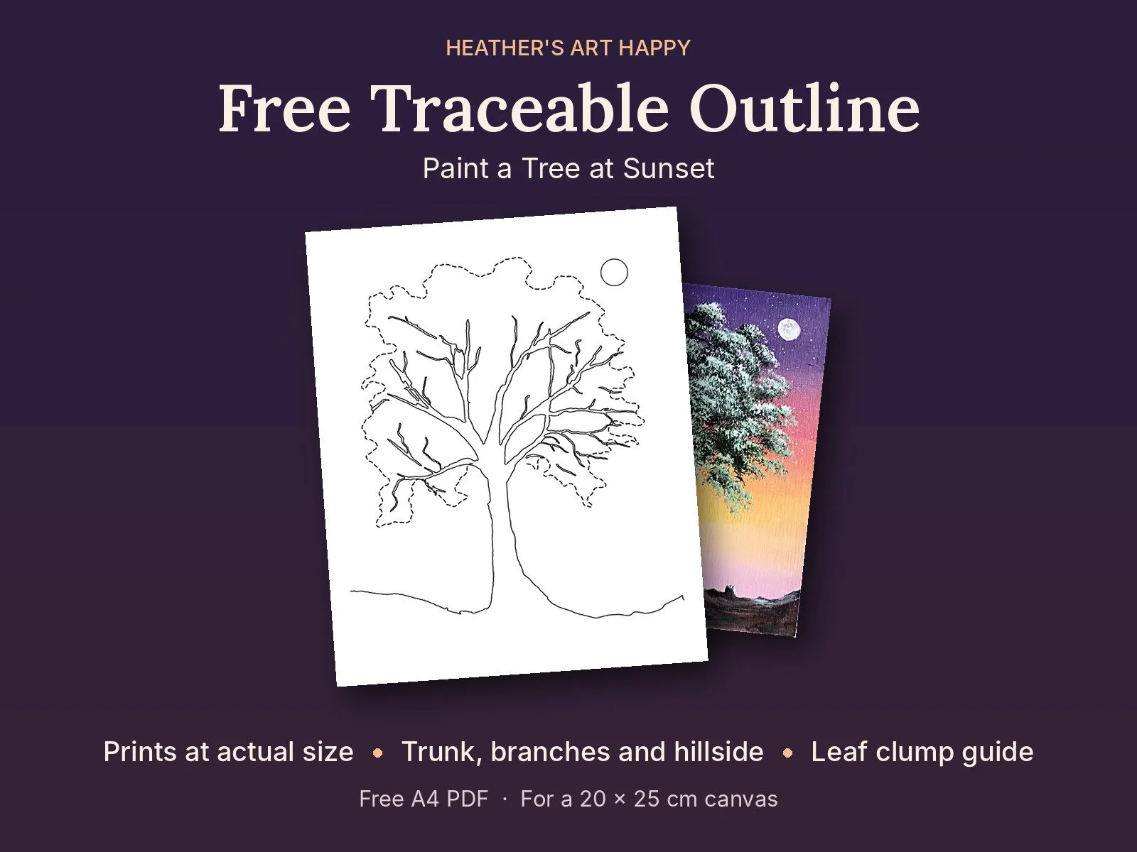 Paint a Tree at Sunset - Free Traceable Outline