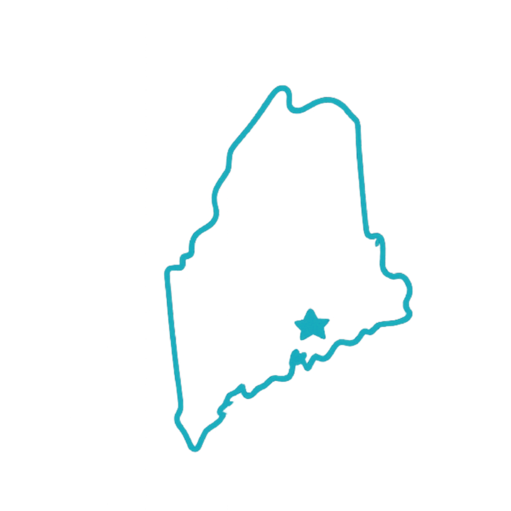 Outline map of the state of New Hampshire with a star marking Concord, the state capital.