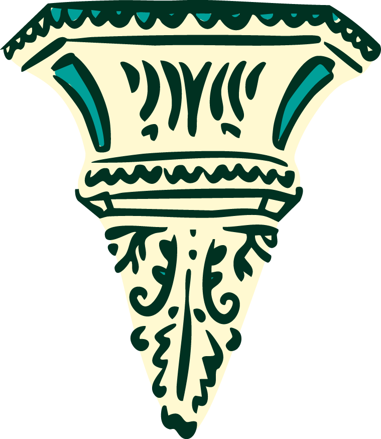 Illustration of a decorative, stylized turret with intricate patterns and designs.