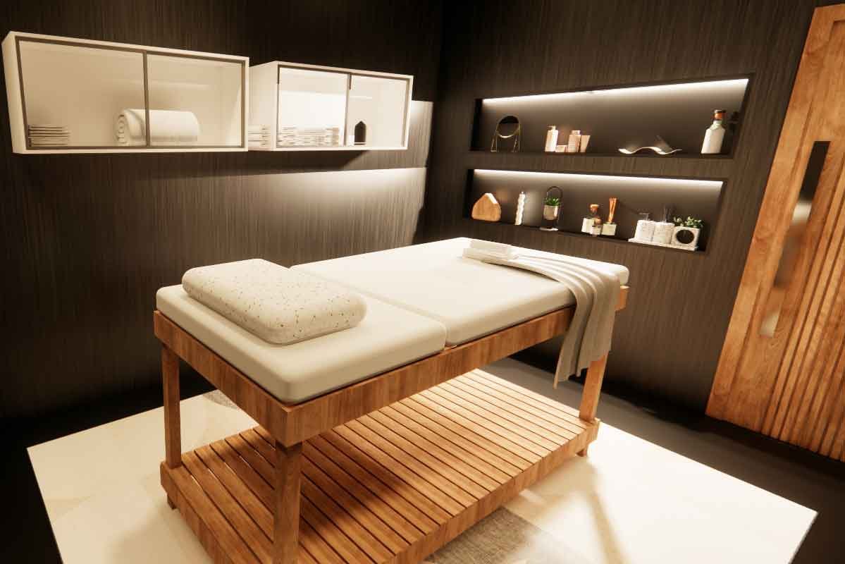 A calm holistic treatment room at WiseFitt gym in Fulham, ideal for massages and cool downs after a workout.