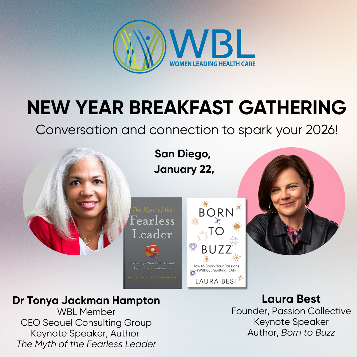 Dr Tonya Jackman Hampton and Laura Best with their books and event details for January 22 WBL event