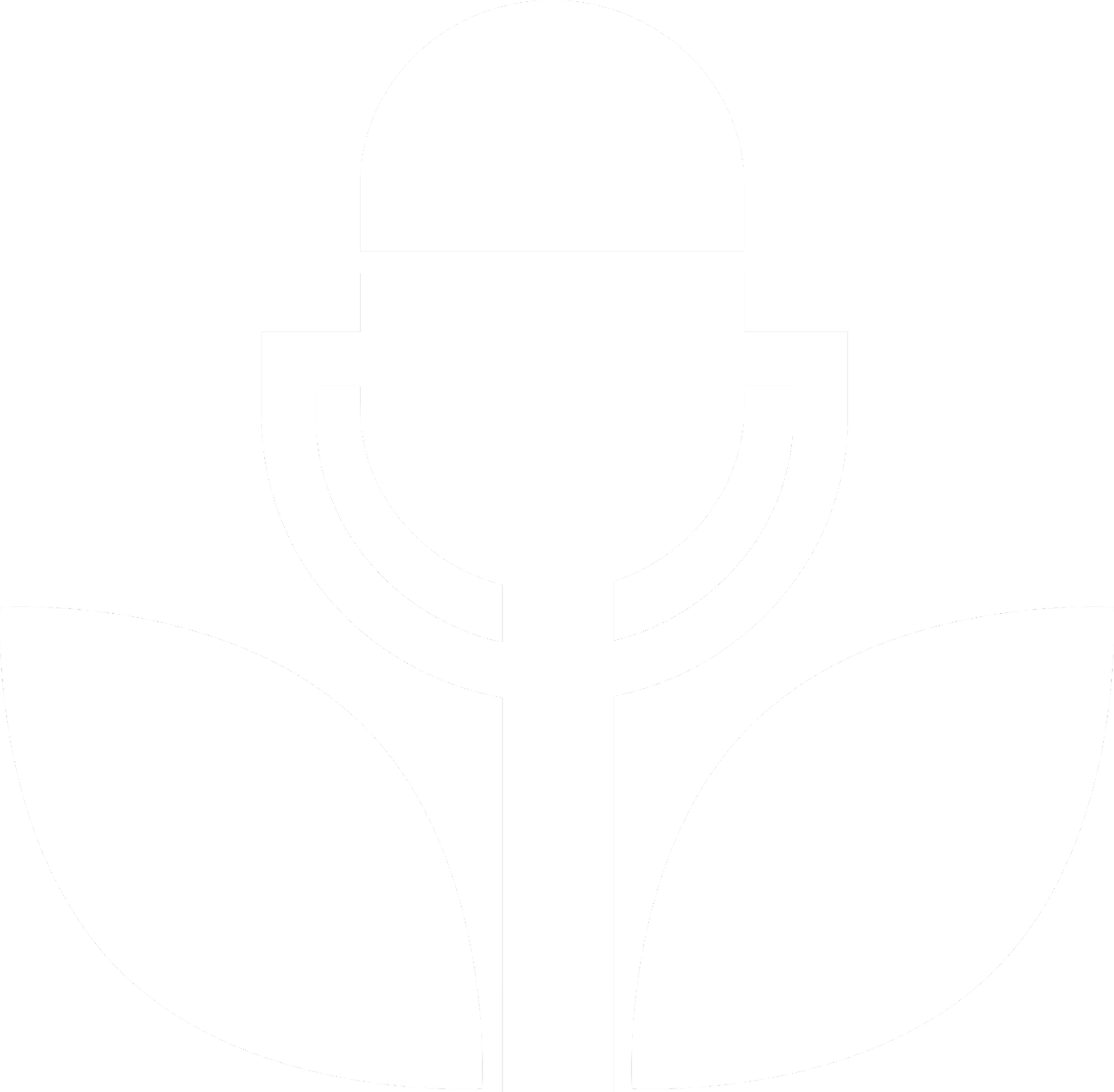 Black and white icon of a microphone with two leaves on either side.