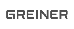 The text 'GREINER' in gray, stylized font on a black background.