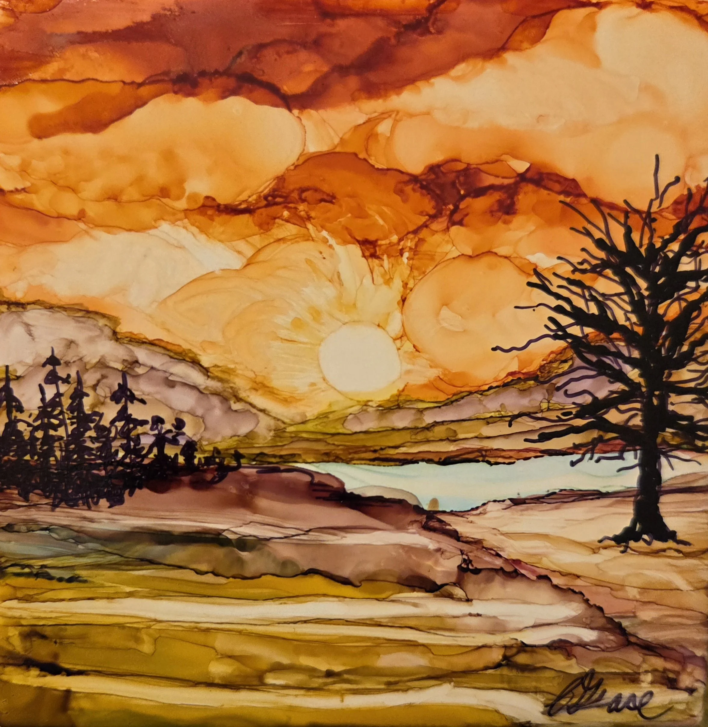 Create Coasters with Alcohol Inks on tiles with Pat