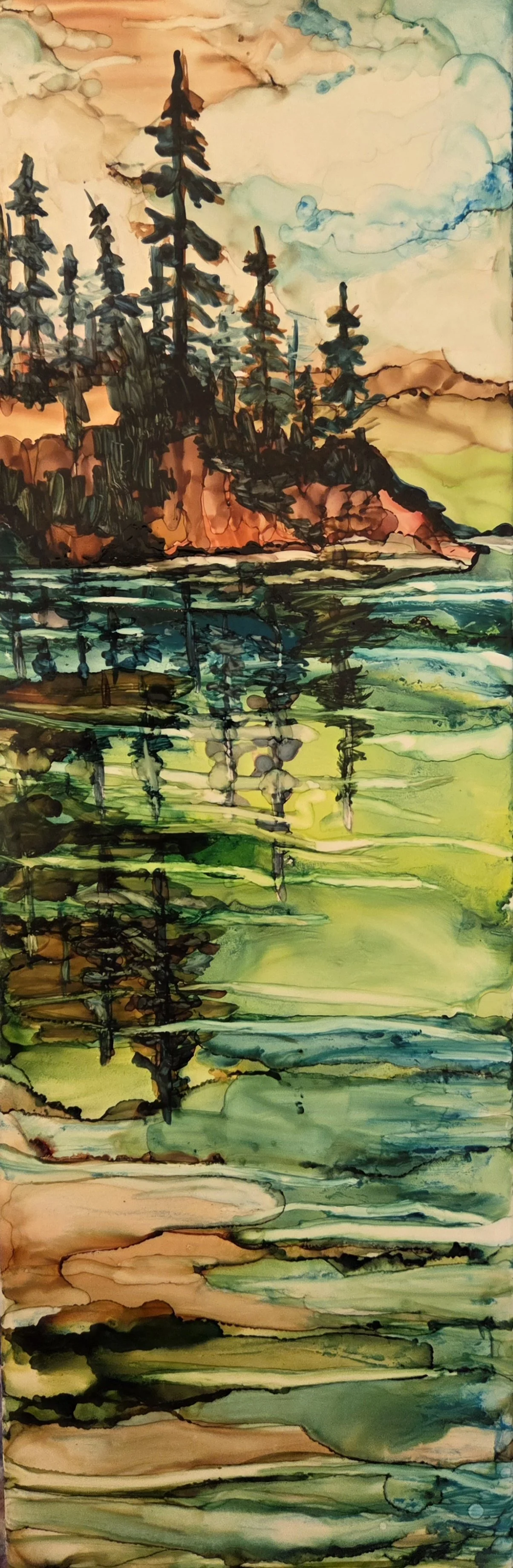 Evergreen Waterscape painting on 12 x 4" tile with Pat Grace - March 30 @1pm